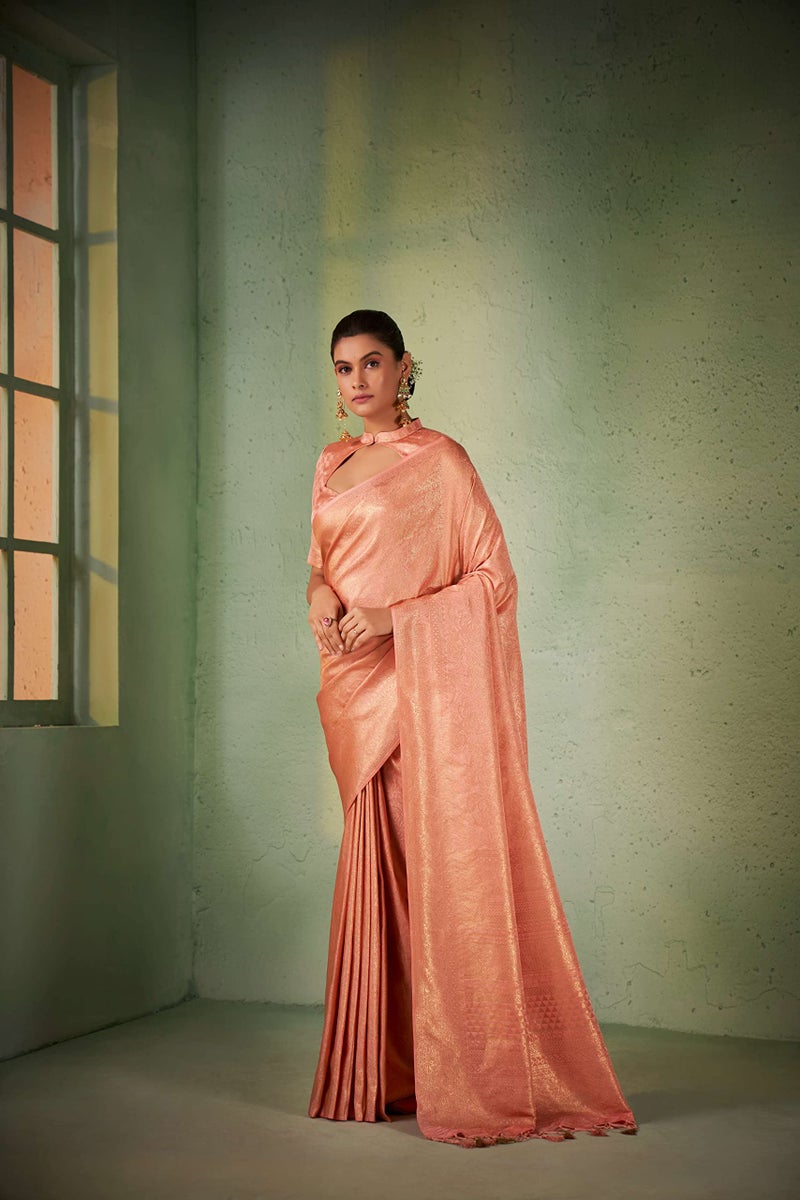 Vardha Women's Kanjivaram Art Silk Saree, Zari Woven, Gold, Unstitched Blouse - Pink Sari Asya Vol.4, 560 - Image 2