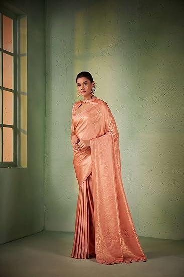 Vardha Women's Kanjivaram Art Silk Saree, Zari Woven, Gold, Unstitched Blouse - Pink Sari Asya Vol.4, 560 - Image 4