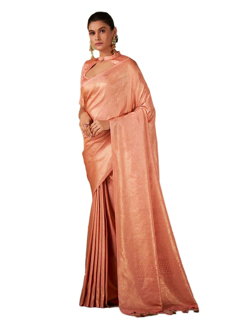 Vardha Women's Kanjivaram Art Silk Saree, Zari Woven, Gold, Unstitched Blouse - Pink Sari Asya Vol.4, 560 - Image 1