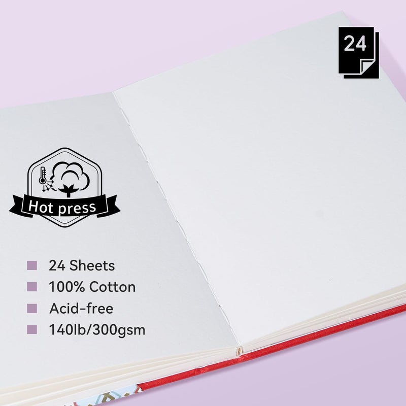 Arrtx Watercolor Sketchbook, 8.27x5.79'', 140 LB, 300 GSM, 100% Cotton Paper, Hot Press, 24 Sheets, Hardcover Watercolor Journal for Use As Travel Notebook for Artists Adults Students - Image 3