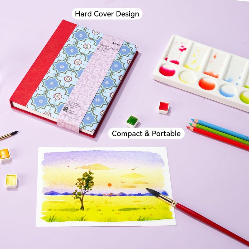 Arrtx Watercolor Sketchbook, 8.27x5.79'', 140 LB, 300 GSM, 100% Cotton Paper, Hot Press, 24 Sheets, Hardcover Watercolor Journal for Use As Travel Notebook for Artists Adults Students - Image 5