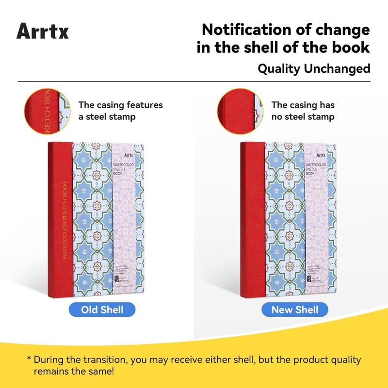 Arrtx Watercolor Sketchbook, 8.27x5.79'', 140 LB, 300 GSM, 100% Cotton Paper, Hot Press, 24 Sheets, Hardcover Watercolor Journal for Use As Travel Notebook for Artists Adults Students - Image 2