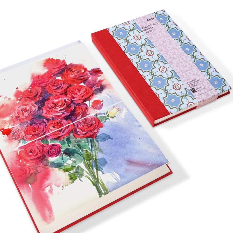 Arrtx Watercolor Sketchbook, 8.27x5.79'', 140 LB, 300 GSM, 100% Cotton Paper, Hot Press, 24 Sheets, Hardcover Watercolor Journal for Use As Travel Notebook for Artists Adults Students - Image 1