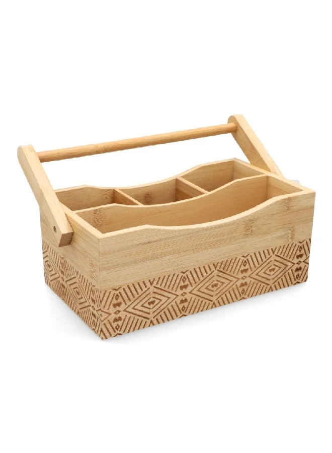 Bien Servi Natural Bamboo Patterned Countertop Utensil Box with Handle Brown 20 x 16 x 28 cm G17-G210