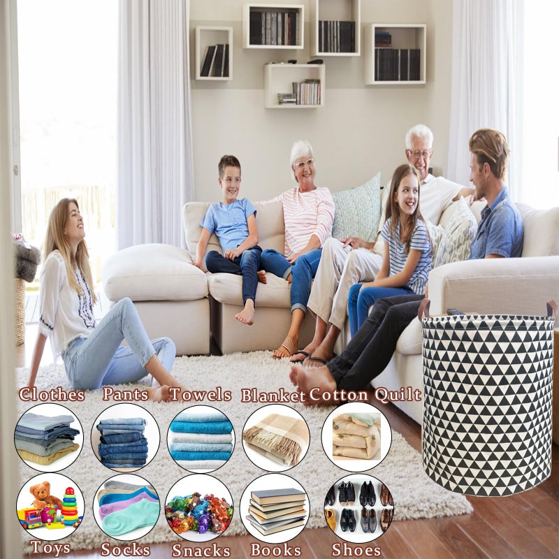 TeLUVHome Waterproof Laundry Hamper Collapsible Laundry Basket Leather Handle Laundry Bag Large Clothes Storage Toy Organization for Bathroom Bedroom Laundryroom College Dorms (Hesan-002) - Image 5