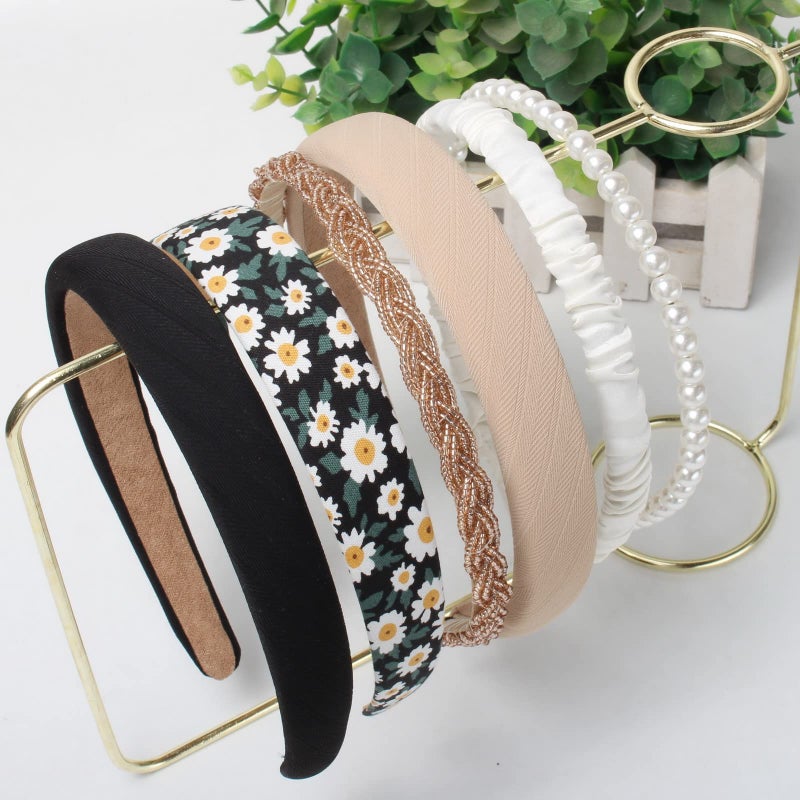 Cuizhiyu 6PK Different Designs Headbands for Women Non Slip Flower Black White Solid Headband Set Cute Pearl Hair Band for Girls Twisted Hairband - Image 2