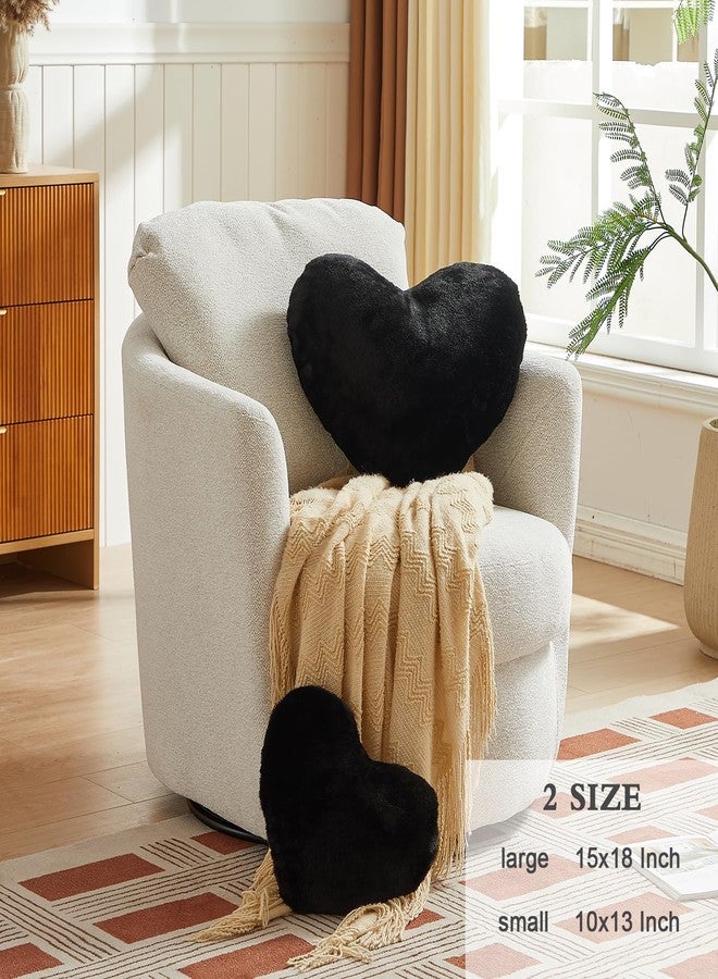 EastTree Heart Pillows, Black Heart Shaped Pillows, Love Throw Pillows Gifts, Ultra Faux Rabbit Fur Soft Small Cute Fluffy Pillows, Women Girls Kid Living Room Decor 10x13 Inch - Image 2