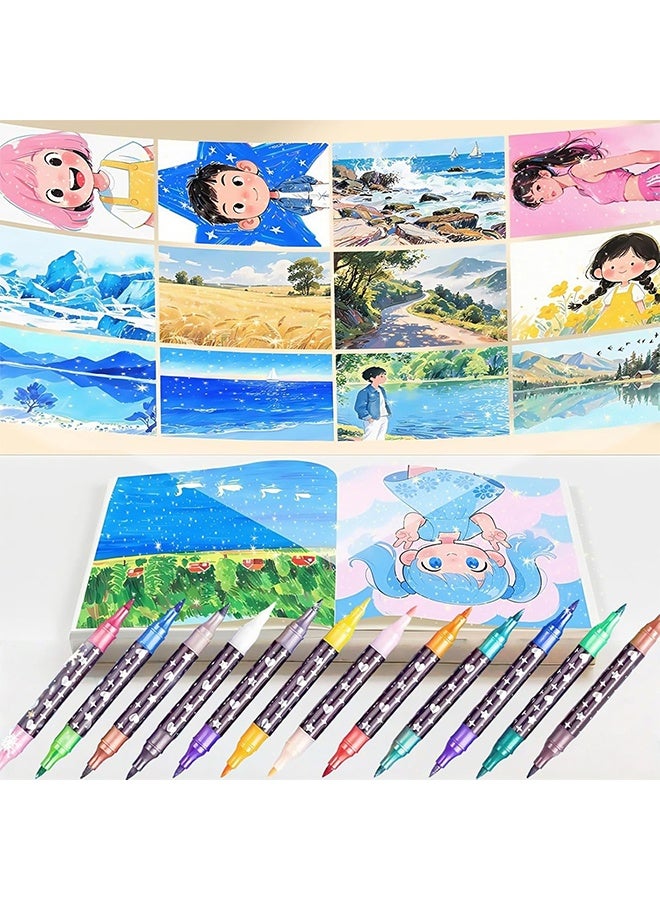 Dual Tip Glitter Markers Pens 24 Colors Dual Tip Brush Glitter Pens Set 12 Pack Sparkle Markers for Art Supplies Scrapbooking, Cards, DIY Crafts, Adults Coloring Books - Image 4