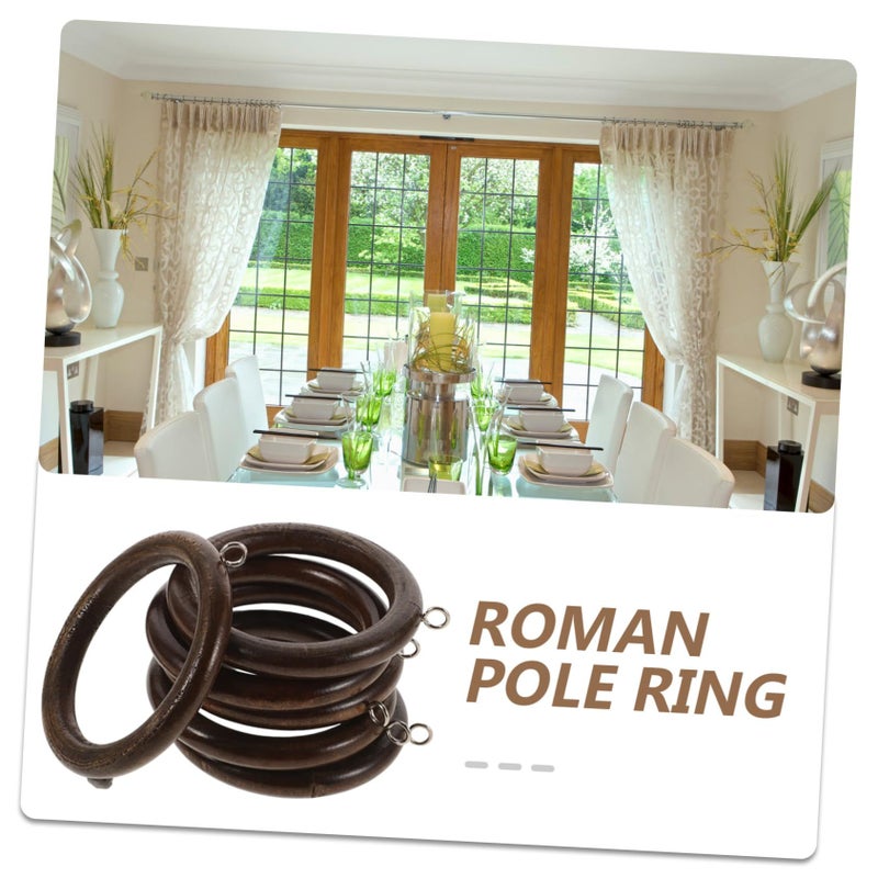 Zerodeko 6 Pcs Wooden Curtain Ring Hooks Romano Rod Circles Home Replacement Coffee - Image 3