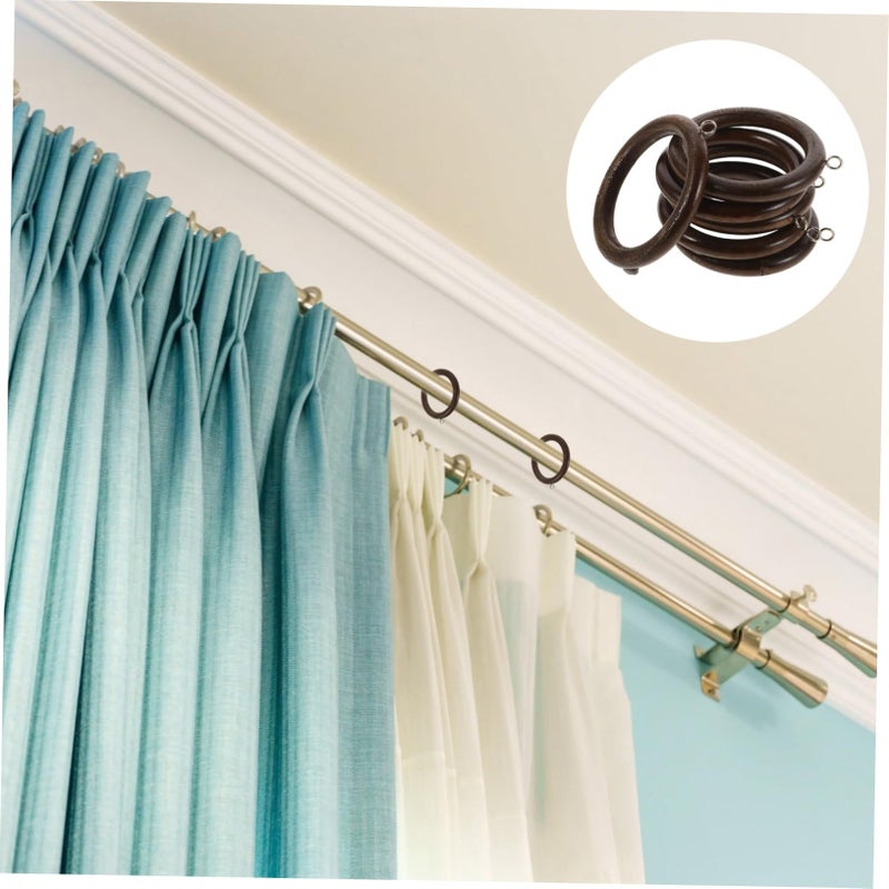 Zerodeko 6 Pcs Wooden Curtain Ring Hooks Romano Rod Circles Home Replacement Coffee - Image 5