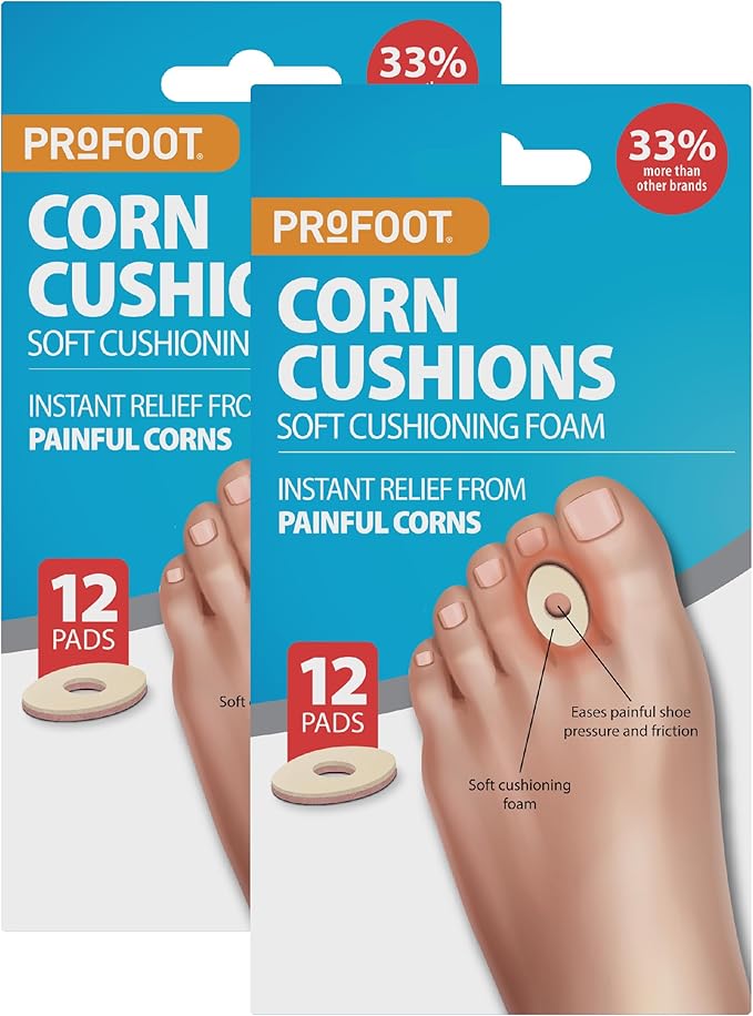 Profoot Corn Cushions 12 Cushioning Pads Instant Relief from Painful Corns Super Soft Cushioning Foam Pads for Pressure Relief Self Adhesive Pads 2 Pack - Image 1