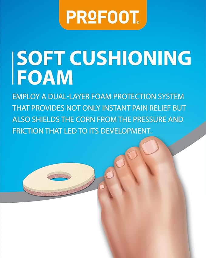 Profoot Corn Cushions 12 Cushioning Pads Instant Relief from Painful Corns Super Soft Cushioning Foam Pads for Pressure Relief Self Adhesive Pads 2 Pack - Image 4