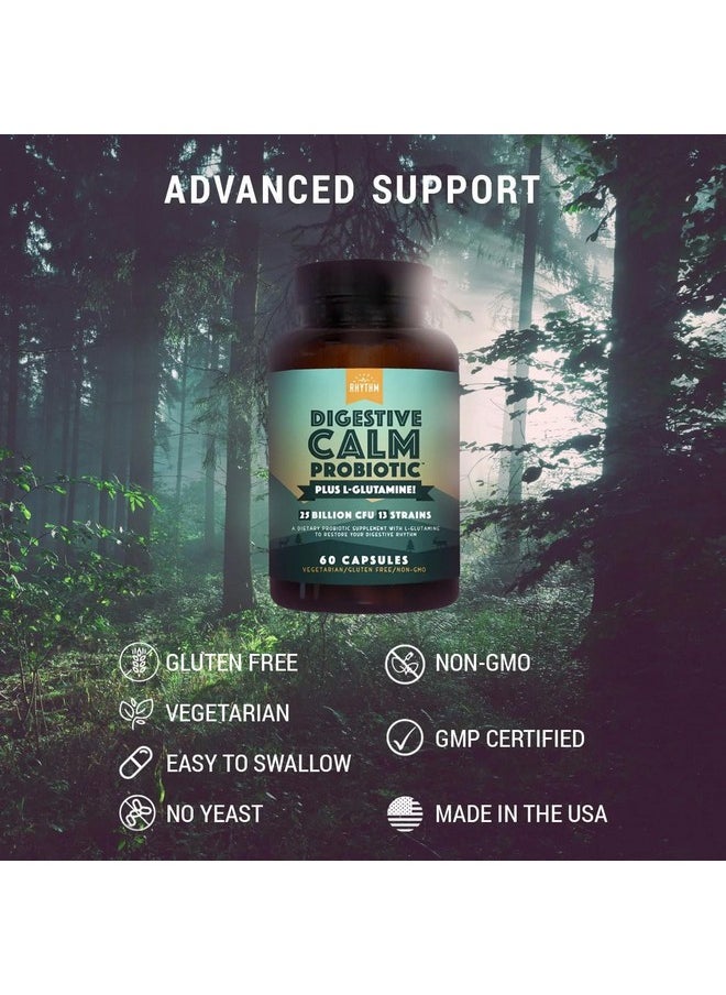 Natural Rhythm - Natural Rhythm Digestive Calm Probiotic (Plus L-Glutamine) 25 Billion CFU and 13 Strains. - Natural Support for Better Digestion - for Bloating & Constipation + Gas Relief & Leaky Gut - 60 Capsules. - Image 1