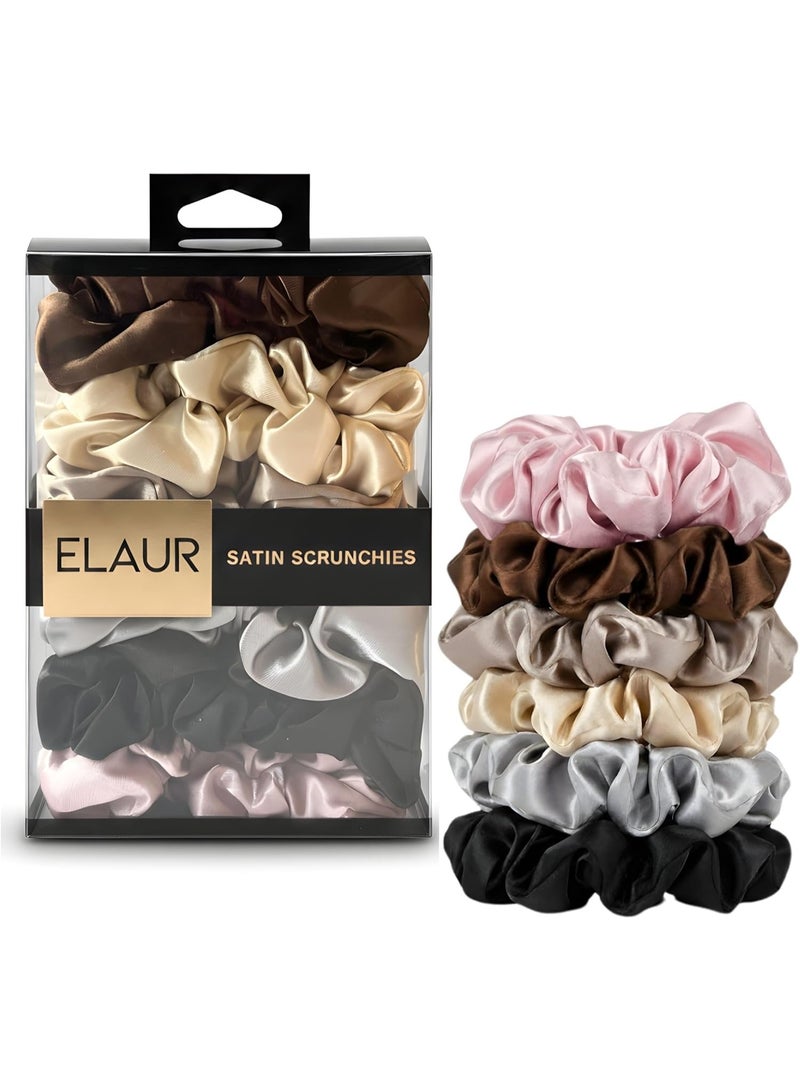 ELAUR Silk Scrunchies Satin for Women Girls | No Frizz No Crease | Soft Hair Accessories| Medium Hair Ties Scrunchy | Black Pink Grey Elastic Hair Band | Pack of 6 Colors (Assorted Colors) - Image 1