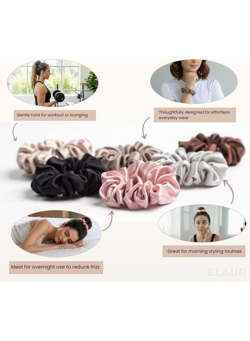 ELAUR Silk Scrunchies Satin for Women Girls | No Frizz No Crease | Soft Hair Accessories| Medium Hair Ties Scrunchy | Black Pink Grey Elastic Hair Band | Pack of 6 Colors (Assorted Colors) - Image 3