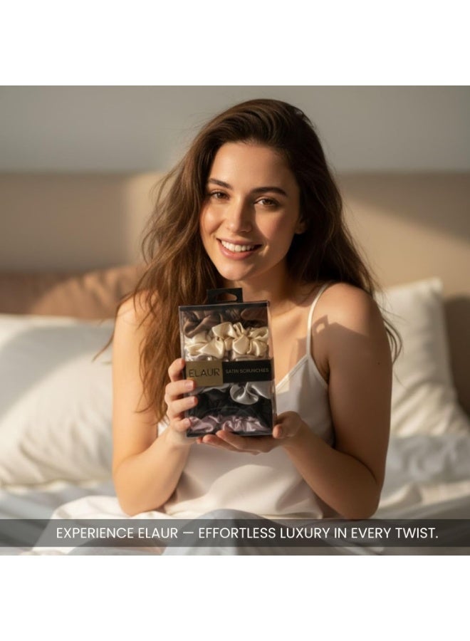 ELAUR Silk Scrunchies Satin for Women Girls | No Frizz No Crease | Soft Hair Accessories| Medium Hair Ties Scrunchy | Black Pink Grey Elastic Hair Band | Pack of 6 Colors (Assorted Colors) - Image 4