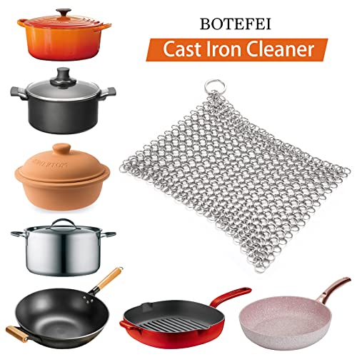 BOTEFEI Cast Iron Cleaner 6"x6.3" 316L Stainless Steel Chainmail Scrubber for Griddle Skillet Dutch Oven Wok Stainless Steel Pot Cast Iron Pan Support Dishwasher Cleaning - Image 3