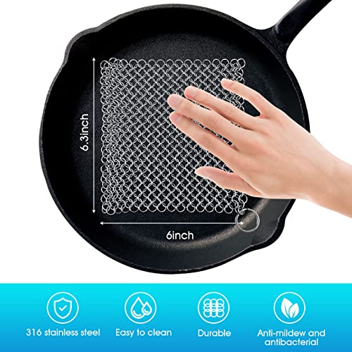 BOTEFEI Cast Iron Cleaner 6"x6.3" 316L Stainless Steel Chainmail Scrubber for Griddle Skillet Dutch Oven Wok Stainless Steel Pot Cast Iron Pan Support Dishwasher Cleaning - Image 2