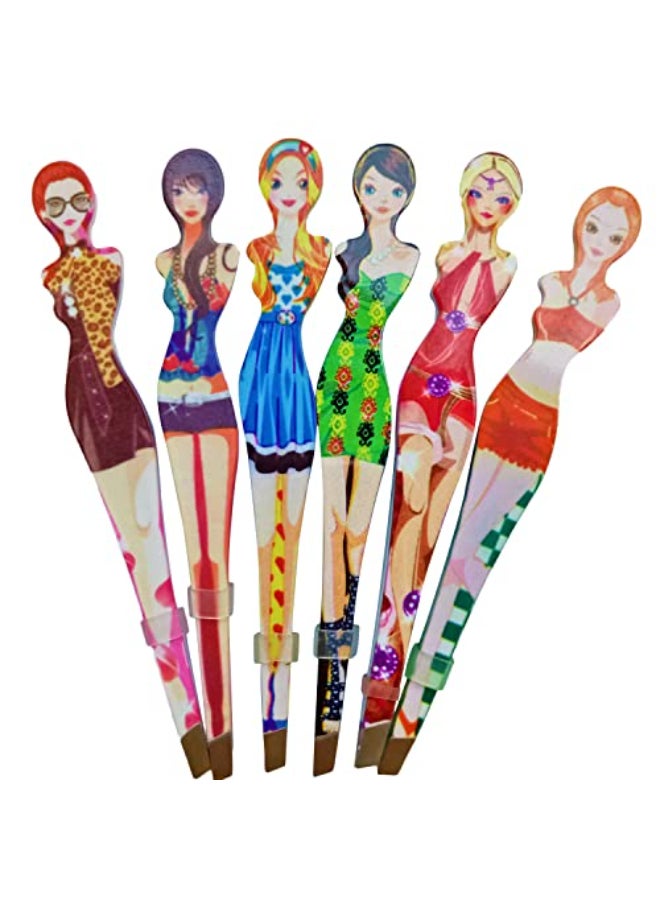 Tvoip 6Pcs Professional Girl Eyebrow Tweezer Stainless Steel Slanted Eyebrow Tweezers Eyebrows Hair Remover Tools Cosmetics Beauty random color - Image 1