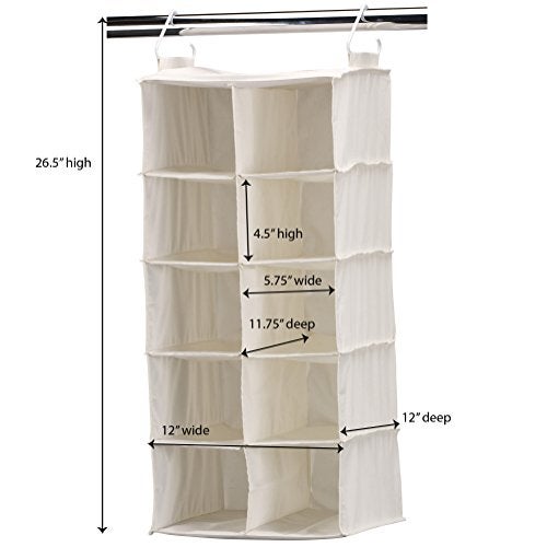 Household Essentials 311344 10 Pocket Hanging Shoe Storage Organizer for Closets | Natural Canvas - Image 3