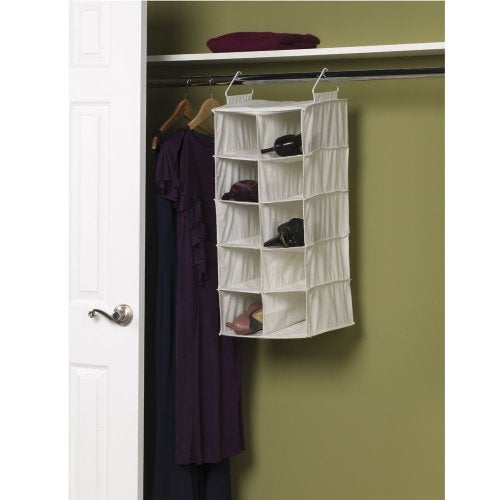 Household Essentials 311344 10 Pocket Hanging Shoe Storage Organizer for Closets | Natural Canvas - Image 2