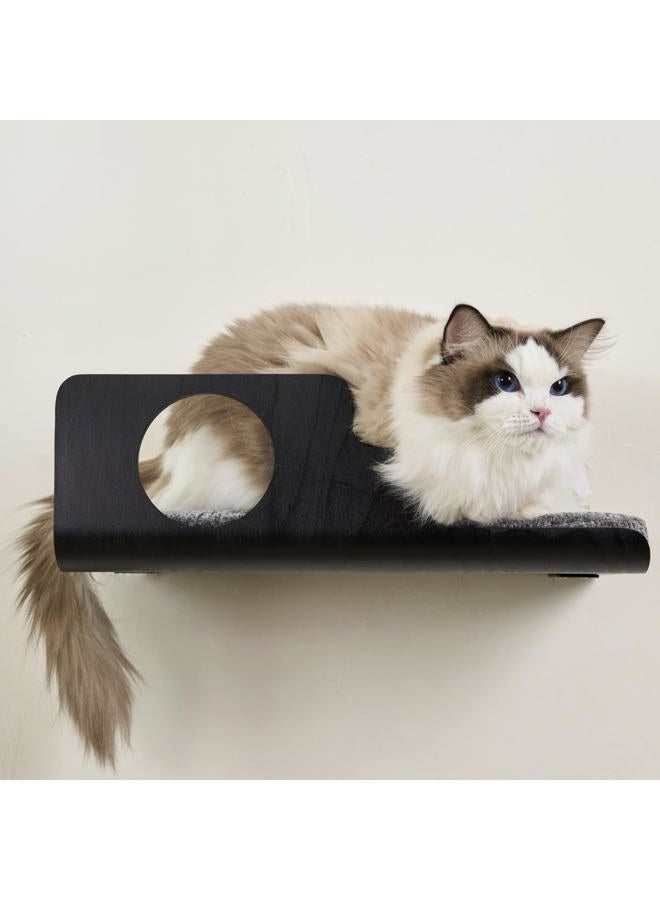 LIORCE Cat Wall Shelves, Creative Design Cat Shelf with Peephole, 19 x 10 inch Cats Wall Furniture with Comfortable Pad, Cats Perch for Sleeping, Playing, and Scratching, Walnut - Image 1