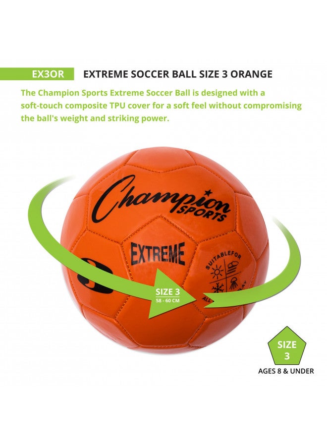Champion Sports Champion Sports Extreme Series Soccer Ball, Size 3 - Youth League, All Weather, Soft Touch, Maximum Air Retention - Kick Balls for Kids Under 8 - Competitive and Recreational Futbol Games, Orange - Image 3