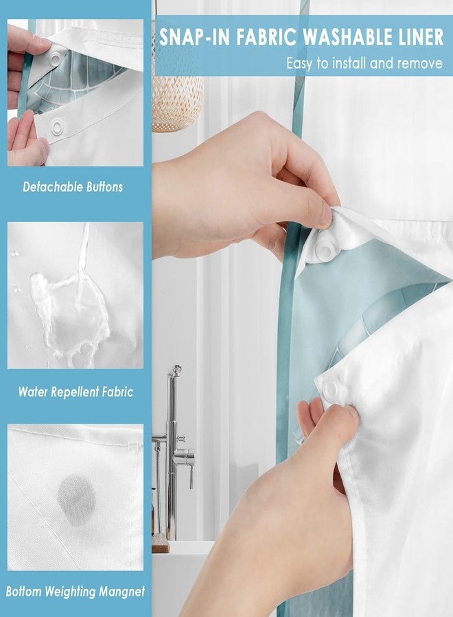 Nesphy No Hook Nautical Teal Sea Turtles Shower Curtain with Snap in Fabric Liner Set, Ocean Beach Double Layers Waterproof Fabric with See Through Top Window Open Grommet Bath Curtain 71x74 Inch - Image 5