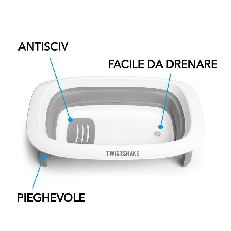 TWISTSHAKE مجموعة استحمام تويست شيك - حوض استحمام قابل للطي للأطفال - وسادة غير قابلة للانزلاق - إبريق صب - رمادي، رمادي/أبيض - Image 2