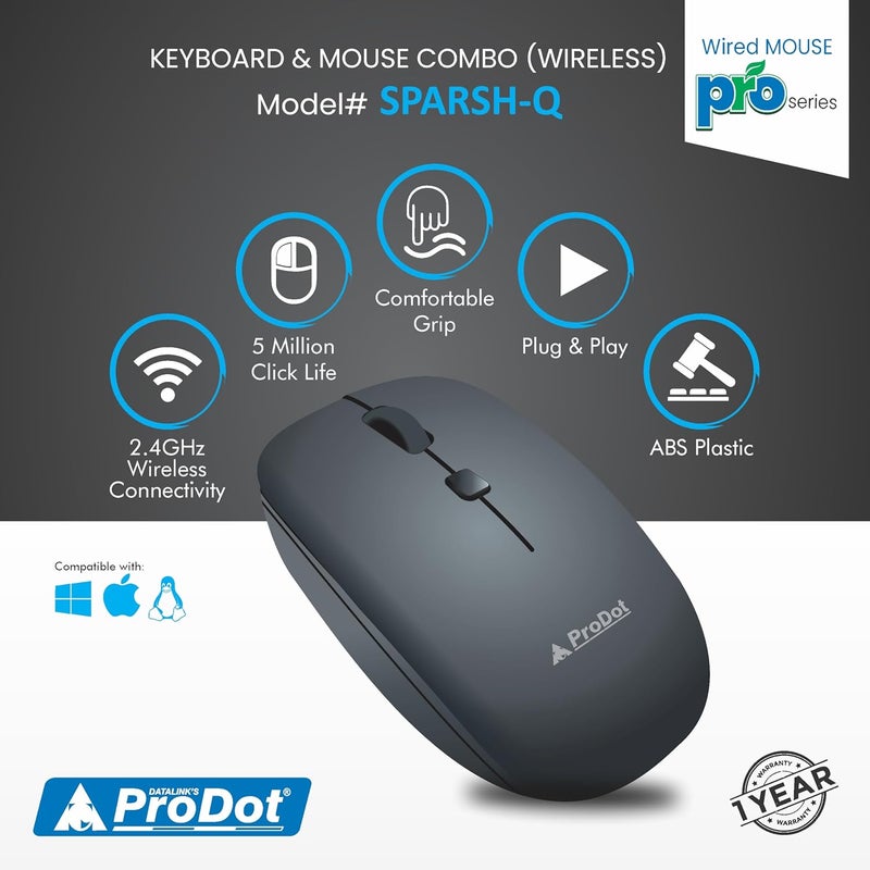 ProDot Sparsh Quad Wireless Chicklet Keyboard and Mouse Combo I Plug & Play I Adjustable 800-1600 DPI I 10M Keystrokes I Spill Resistant I 2.4Ghz 10m Range I Works with Windows, iOS, Linux - Image 5