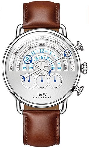 Carnival Unique Mens Chronograph Watch Brown Leather Strap 41MM Stainless Steel Case Sapphire Glass 30M Water Resistant Dress Casual Business Quartz Wrist Watch for Men - Image 1
