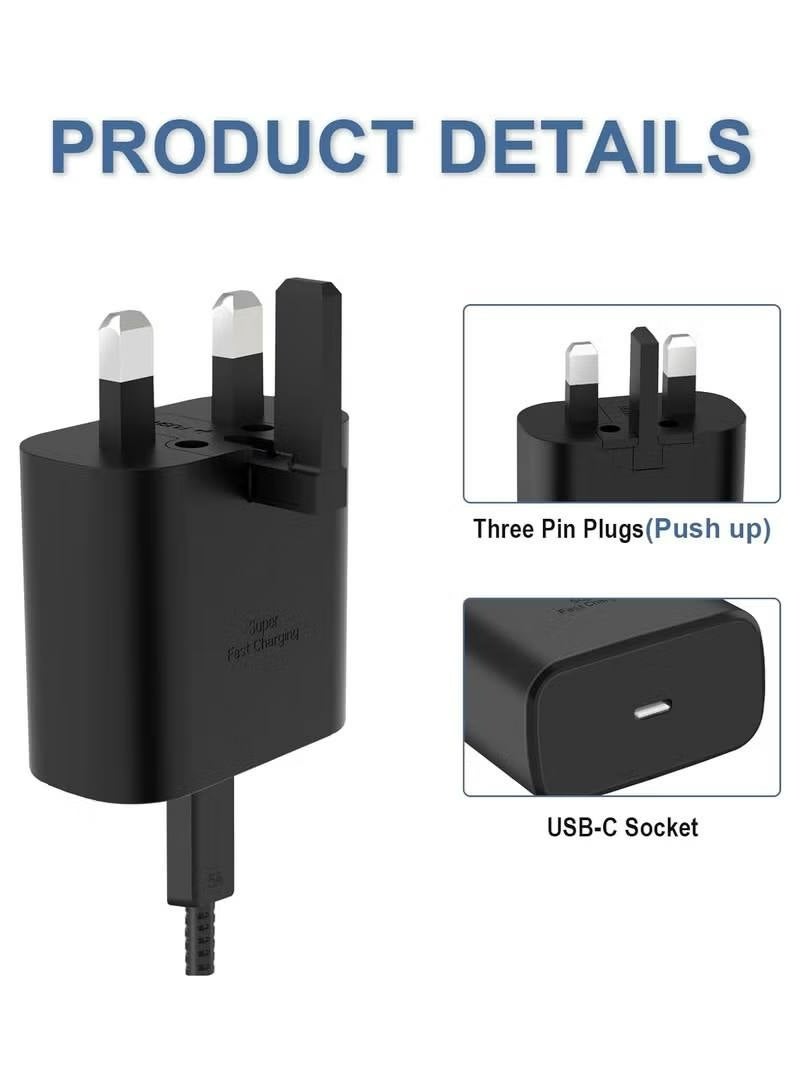 شاحن فائق السرعة بمنفذ USB-C بقدرة 45 واط - متوافق مع هواتف S24، S23، S22، S21، S20 Ultra، S24+، S23+، S22+، S21+، A53، A15، A55، A54 - محول طاقة من النوع C - Image 2