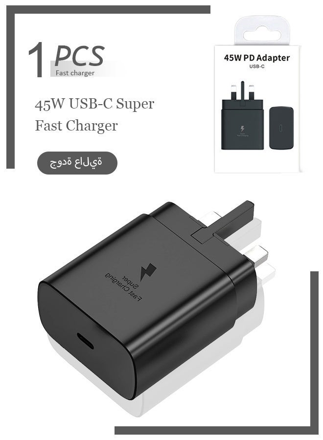 شاحن فائق السرعة بمنفذ USB-C بقدرة 45 واط - متوافق مع هواتف S24، S23، S22، S21، S20 Ultra، S24+، S23+، S22+، S21+، A53، A15، A55، A54 - محول طاقة من النوع C - Image 1