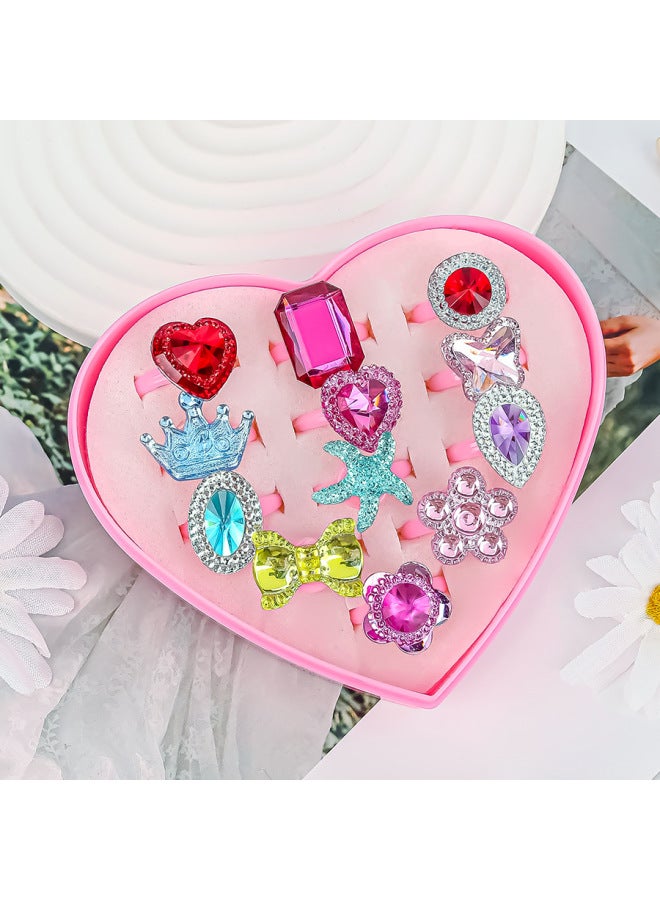 Children's Ring Girl's Diamond Gem Toy Girl's Baby Crystal Ring Princess Pearl Jewelry Jewelry Box-Color:Gem Ring 12 Fixed Box  - Image 1