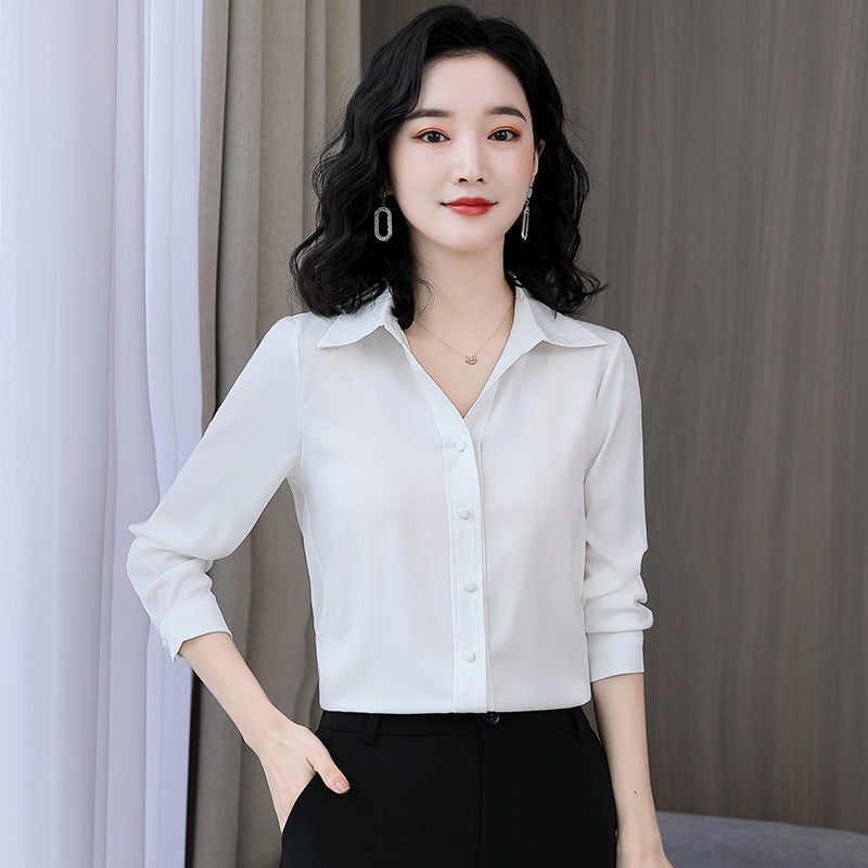 Real Shirt Womens Long-sleeved Autumn 2024 New Elegant Professional Satin Shirt Work Clothes Mulberry Silk peacock blue 