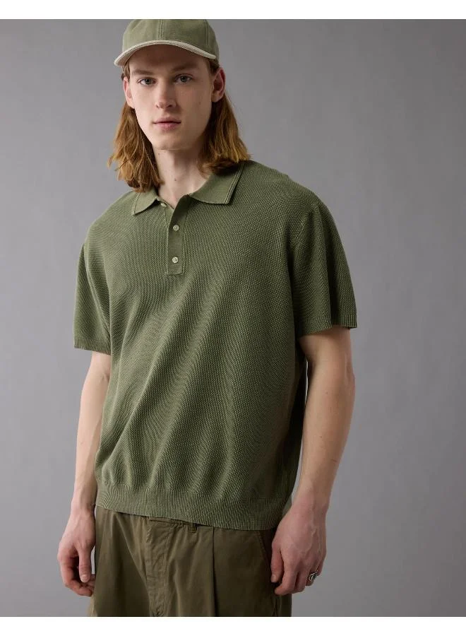American Eagle AE Washed Sweater Polo Shirt