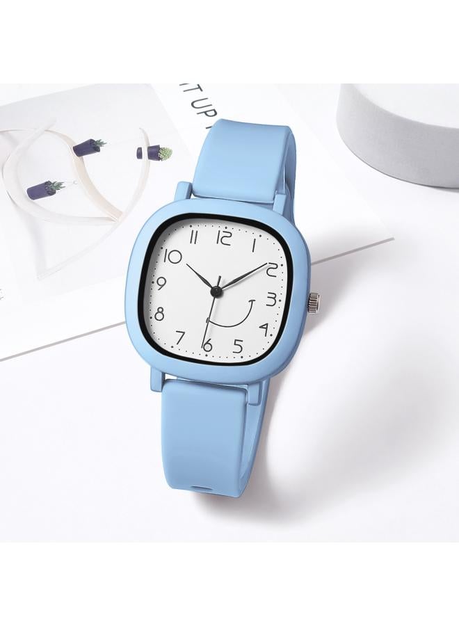 New Jelly Color Square Shell Crooked Mouth Smiley Face Student Sports Silicone Strap Quartz Watch 