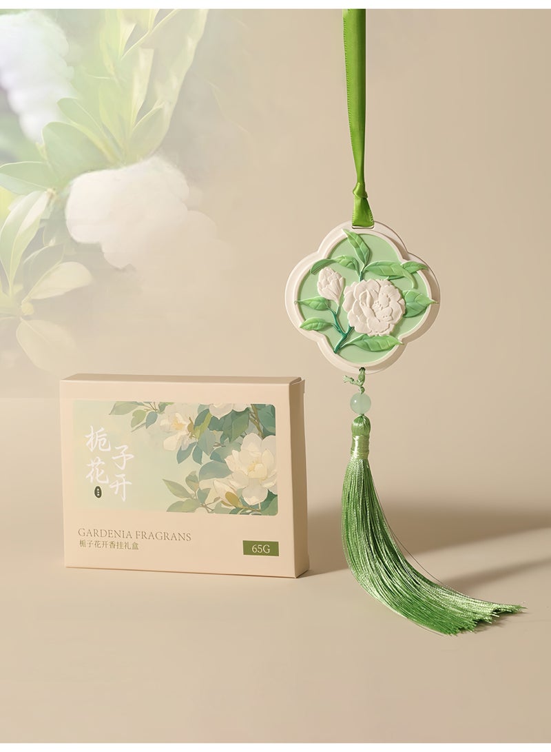 Chinese Style Four Seasons Gardenia Scented Gypsum Solid Air Freshener, Car Aromatherapy Tablet Hanging Ornament, Gift for Her/ Him, Home & Car Fragrance Decor - Image 1