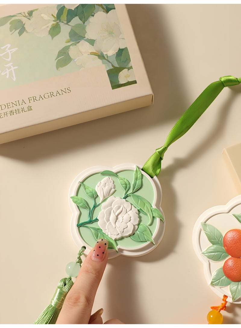 Chinese Style Four Seasons Gardenia Scented Gypsum Solid Air Freshener, Car Aromatherapy Tablet Hanging Ornament, Gift for Her/ Him, Home & Car Fragrance Decor - Image 2