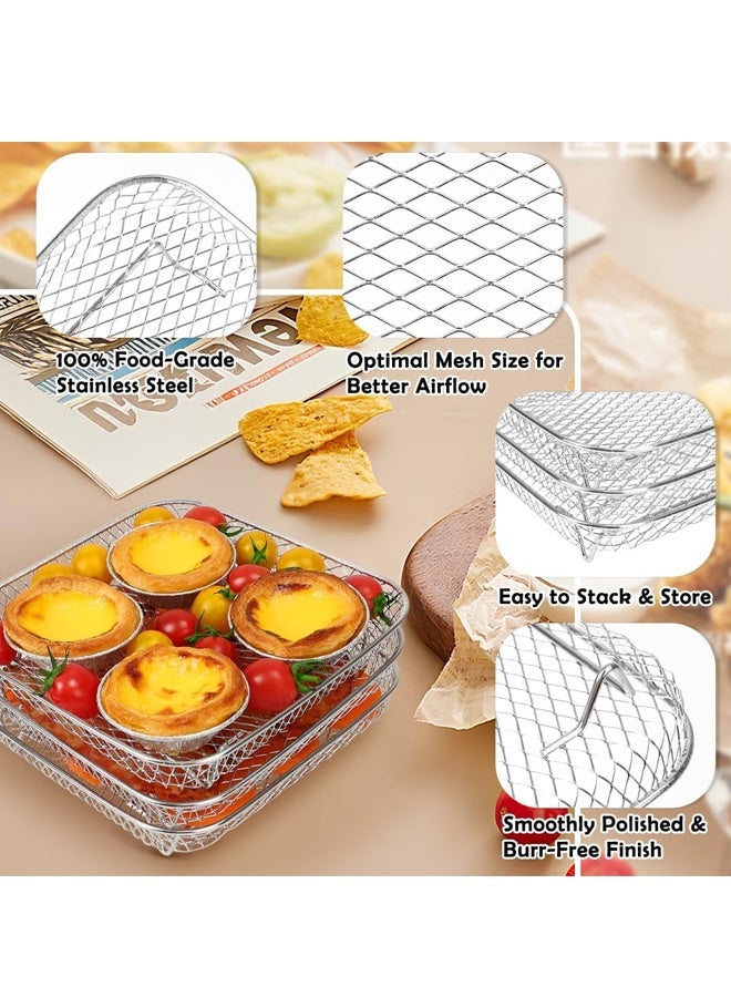 HOMESTAR 8 inch Square Air Fryer Rack, Set of 3, Stackable Multi-Layer Stainless Steel Dehydrator Rack, Square Air Fryer Accessories Fit  Air Fryers, Oven, Microwave, Baking ,20*20*9cm - Image 5