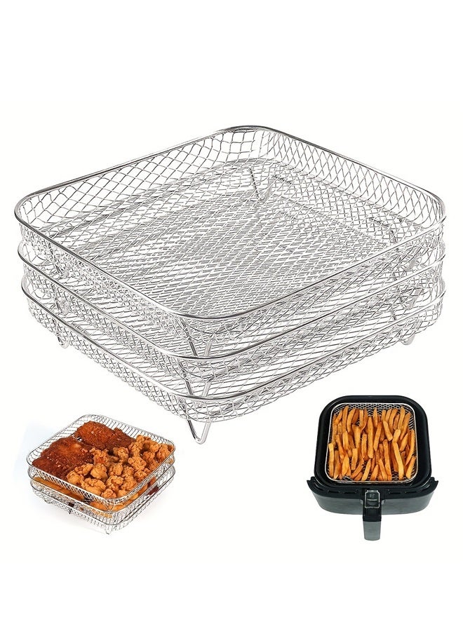 HOMESTAR 8 inch Square Air Fryer Rack, Set of 3, Stackable Multi-Layer Stainless Steel Dehydrator Rack, Square Air Fryer Accessories Fit  Air Fryers, Oven, Microwave, Baking ,20*20*9cm - Image 1