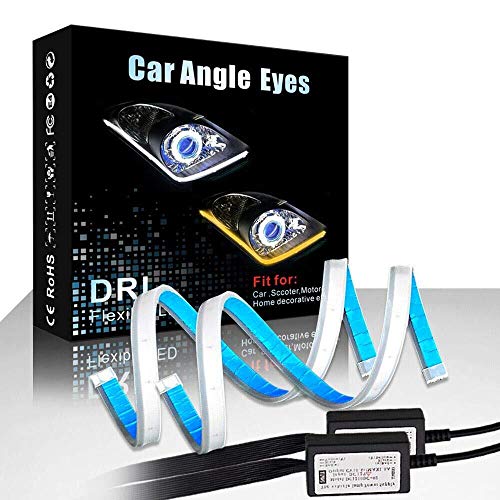CARLITS Car LED Strip Lights, 2 Pcs 24 Inch Flexible Headlight Strips DRL Light Tube, Dual Color White and Amber Daytime Running Lights Waterproof Neon Turn Signal Bulb Sequential Switchback - Image 1