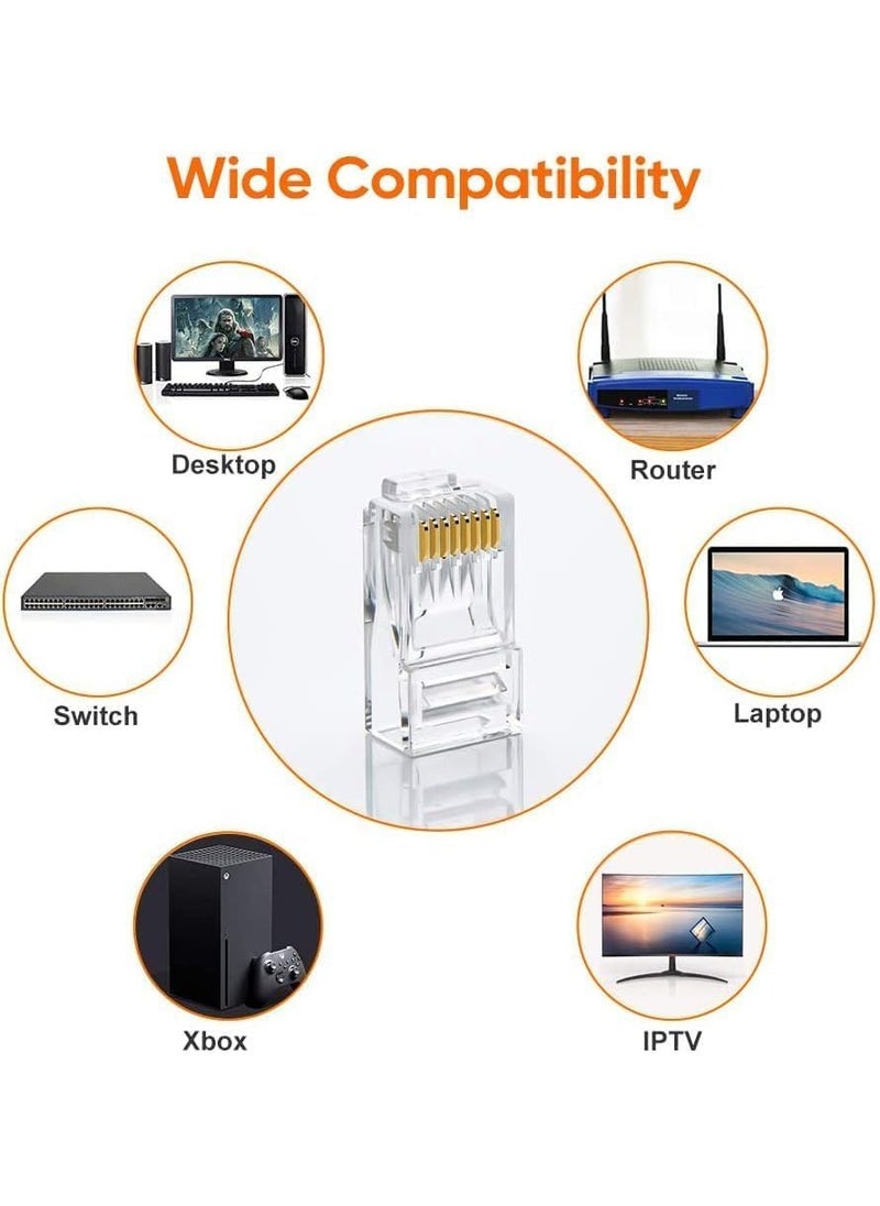 Generic - RJ45 Cat6 Pass Through Connectors - 100 Easy Crimp Modular Plugs for UTP Network Cable, Router - Image 1