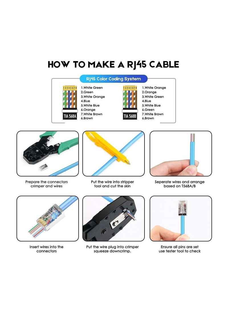 Generic - RJ45 Cat6 Pass Through Connectors - 100 Easy Crimp Modular Plugs for UTP Network Cable, Router - Image 1