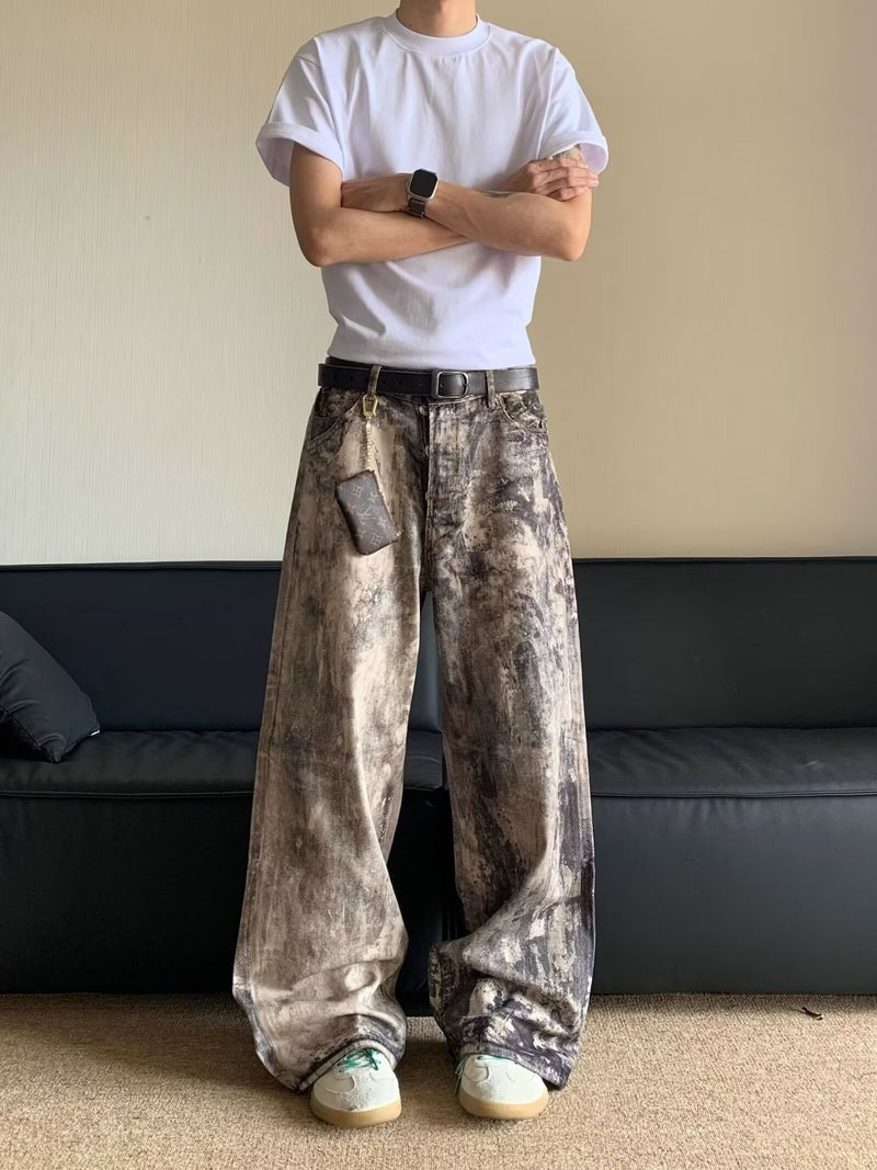 New American Fashion Design Large Pocket Scimitar Jeans For Men And Women Loose Trendy Brand Retro Floor-Length Wide-Leg Trend - Image 1