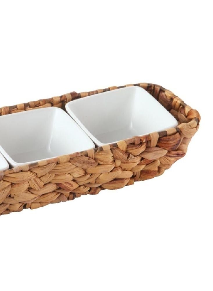 CERAMIC 3-Piece Ceramic Dipping Bowls with Woven Basket Holder - Image 3
