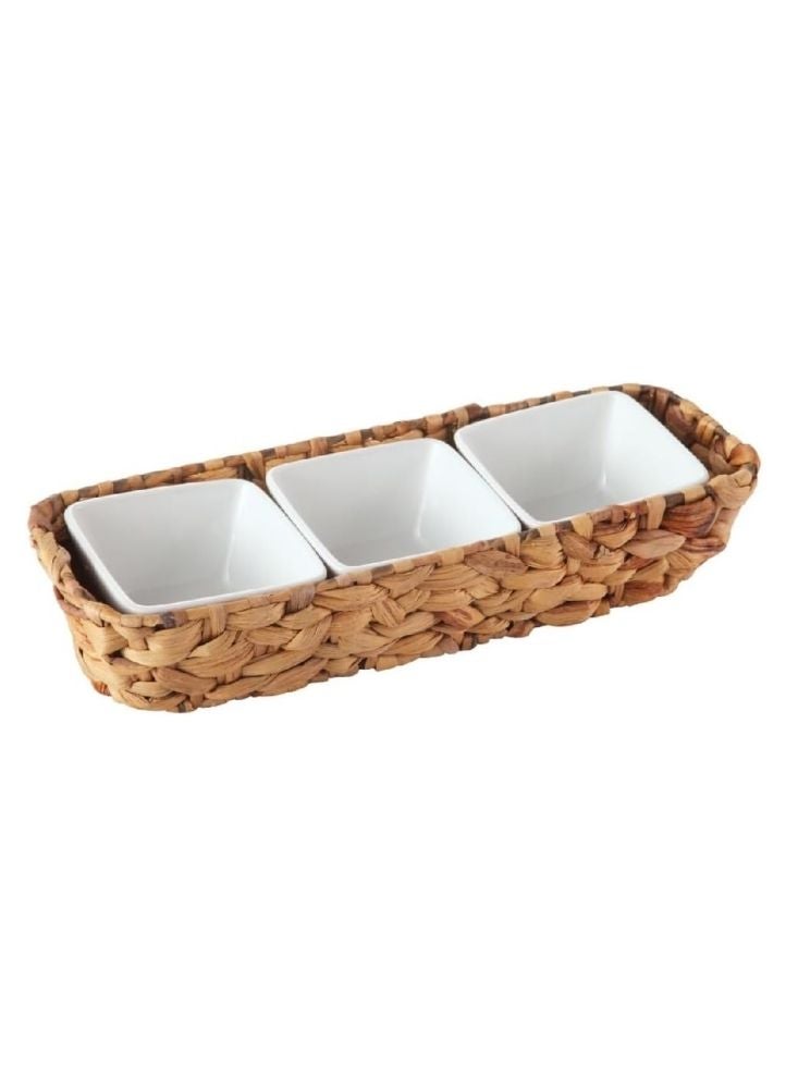 CERAMIC 3-Piece Ceramic Dipping Bowls with Woven Basket Holder - Image 1