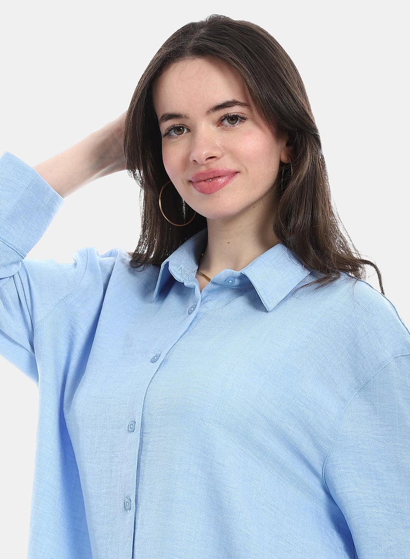 Andora Turned down Collar Long Sleeve Blouse - Light Blue - Image 5