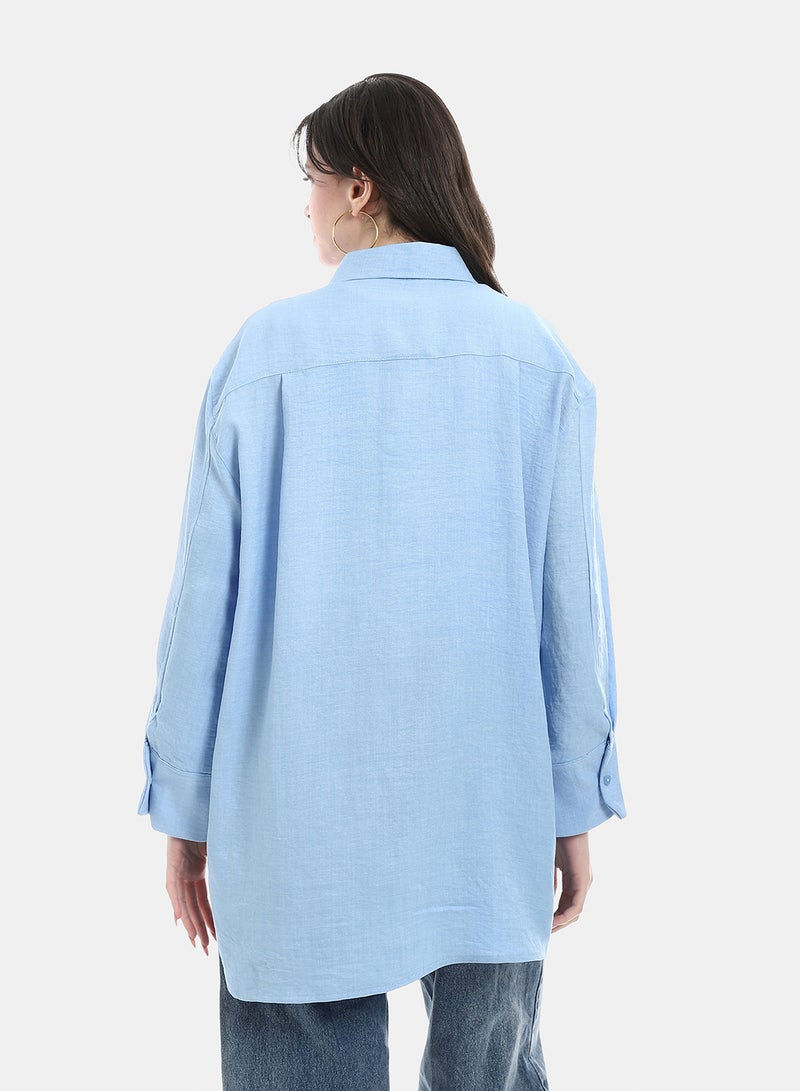 Andora Turned down Collar Long Sleeve Blouse - Light Blue - Image 4