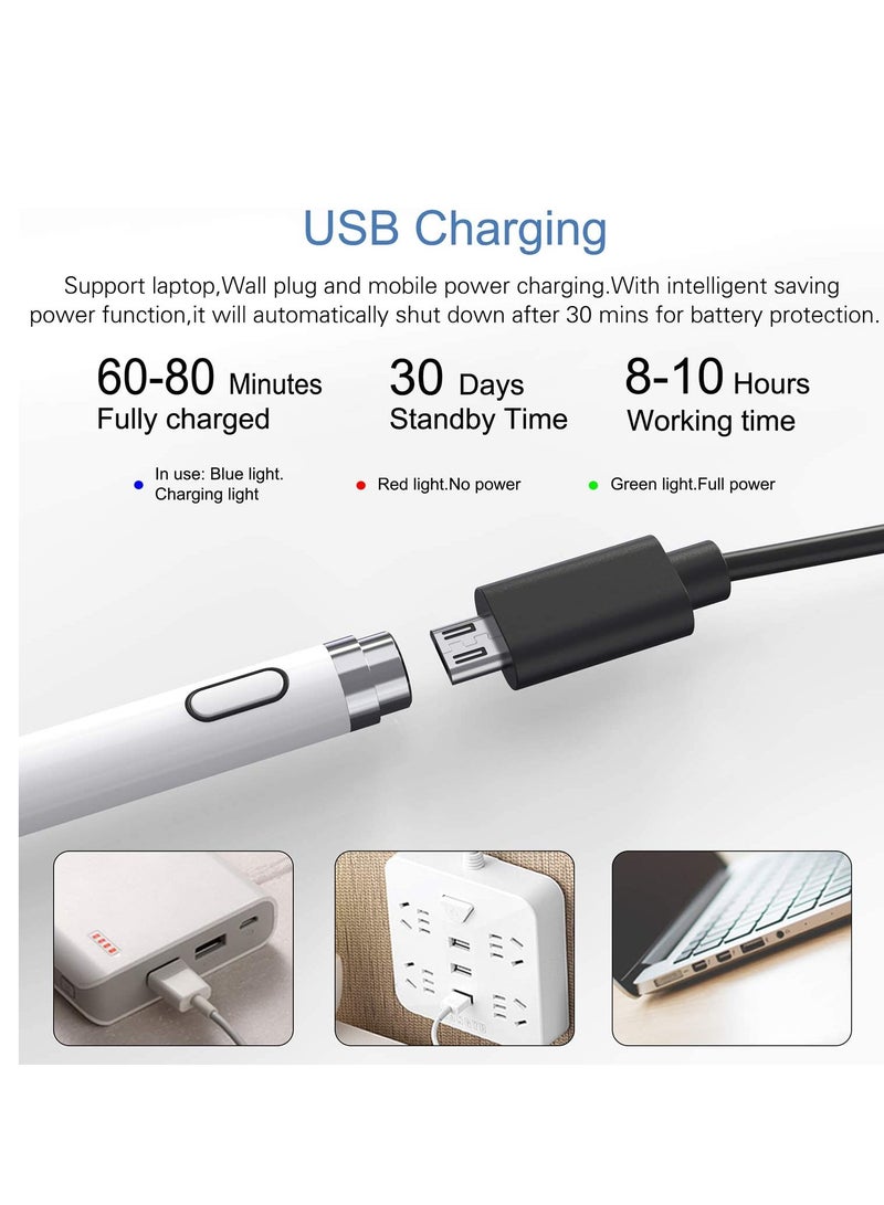 Active Stylus Pen White/Black 1.45mm fine Tip for iPad Apple iPhone Samsung Tablets, on iOS and Android Capacitive Touchscreen, Take-Note Hand-Written Draw no lags Skipping,Rechargeable, - Image 3